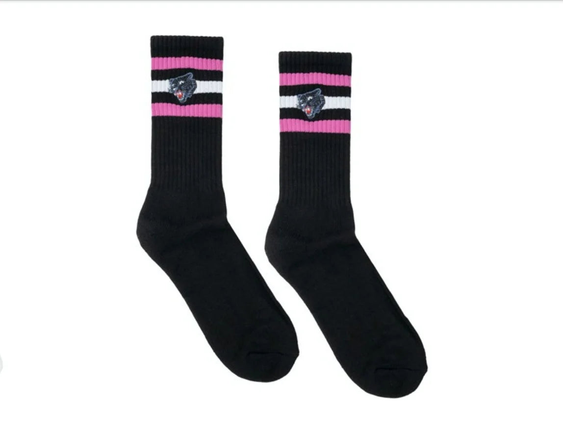 Hardies Hardware Embroidered Panther Socks - (Blue/White/Pink)